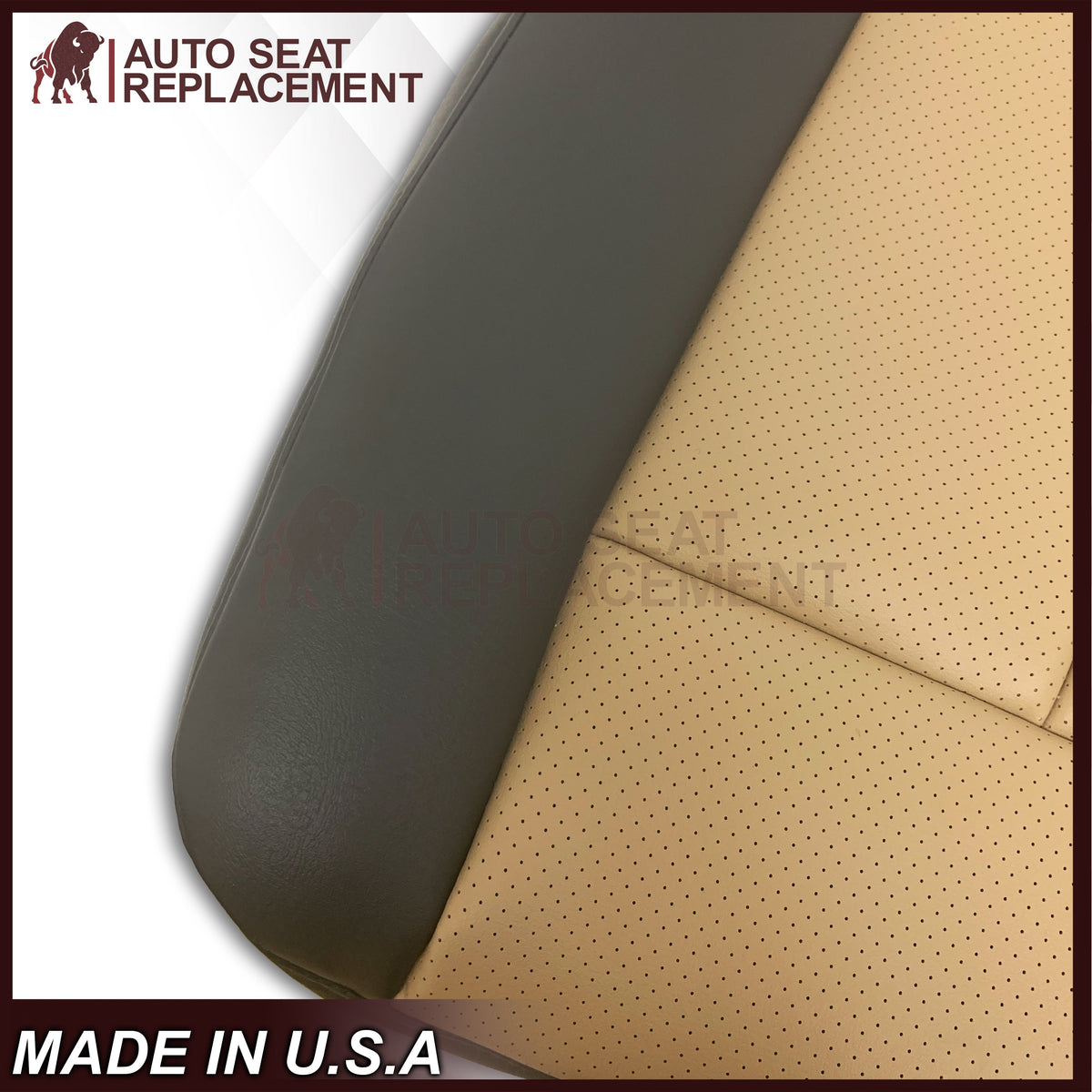 2007 2008 Ford Expedition Eddie Bauer Driver Or Passenger Side Replacement Perforated LEATHER Seat Cover In 2 Tone Tan (Tan- Dark Gray)