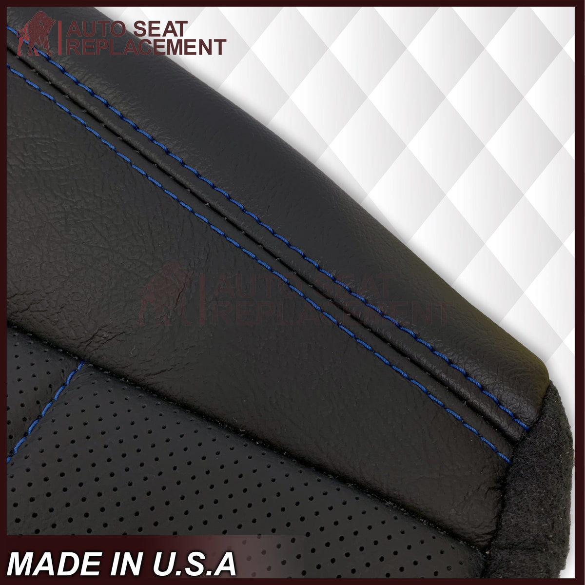 1999-2004 Ford Mustang GT Convertible Custom Blue Stitching Front & Second Row Seat Covers in Dark Charcoal Black: Choose From Variation