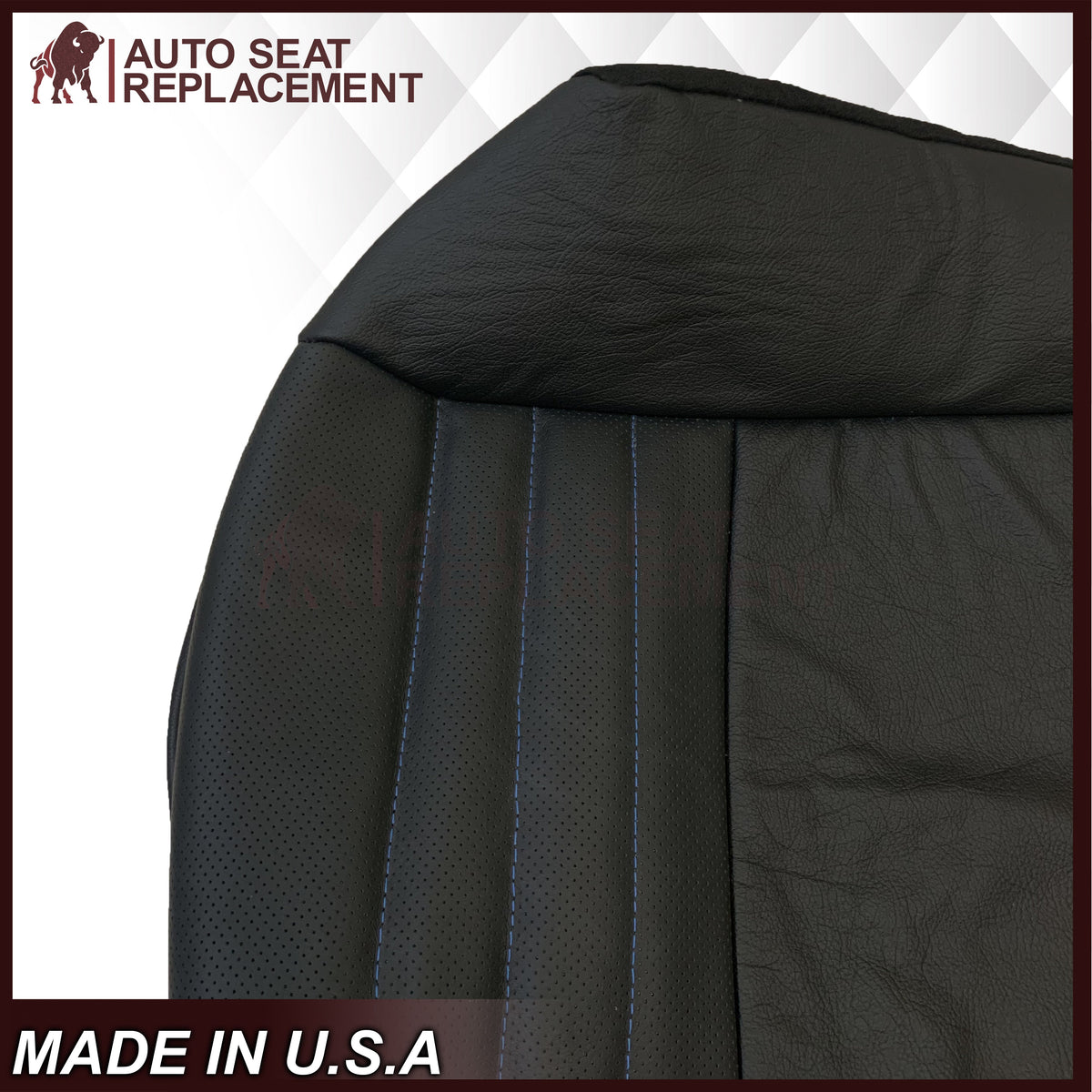 1999-2004 Ford Mustang GT Convertible Custom Blue Stitching Front & Second Row Seat Covers in Dark Charcoal Black: Choose From Variation