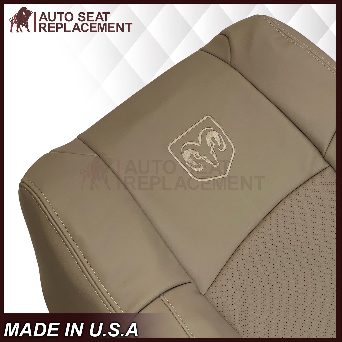 2009 - 2012 Dodge Ram 1500 2500 3500 Laramie Replacement Seat Cover in Light Pebble “Tan" With Perforated Inserts: Choose From Variants