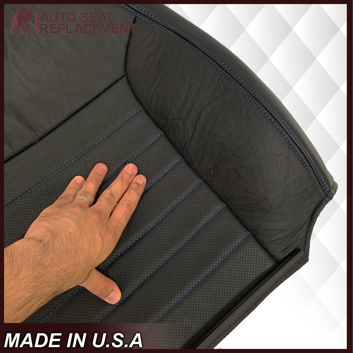 1999-2004 Ford Mustang GT Convertible Custom Blue Stitching Front & Second Row Seat Covers in Dark Charcoal Black: Choose From Variation