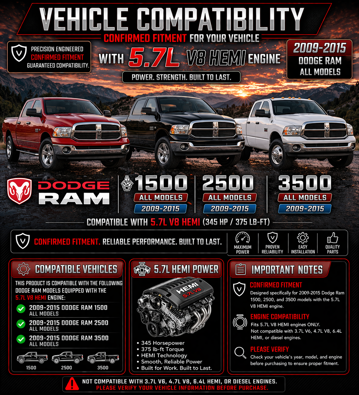 Cold Air Intake Kit For 2009-2015 Ram 1500/2500/3500 5.7L V8 HEMI | Rtunes Racing | CI-DG-13