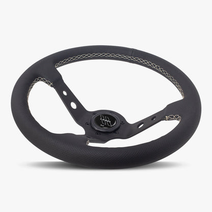The Daytona | Black Perforated Leather | Black Spoke | White Stitch
