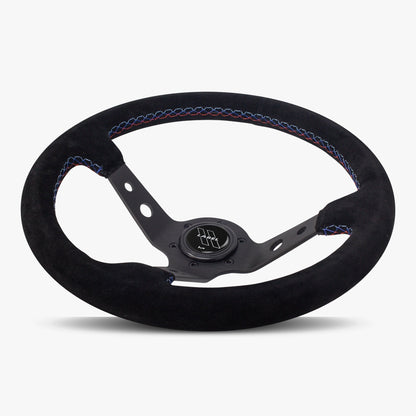 The Daytona | Black Alcantara Suede | Black Spoke | Bavarian Stitch