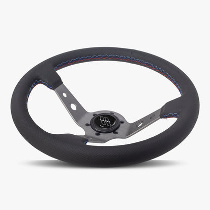 The Daytona | Black Perforated Leather | Graphite Spoke | Bavarian Stitch