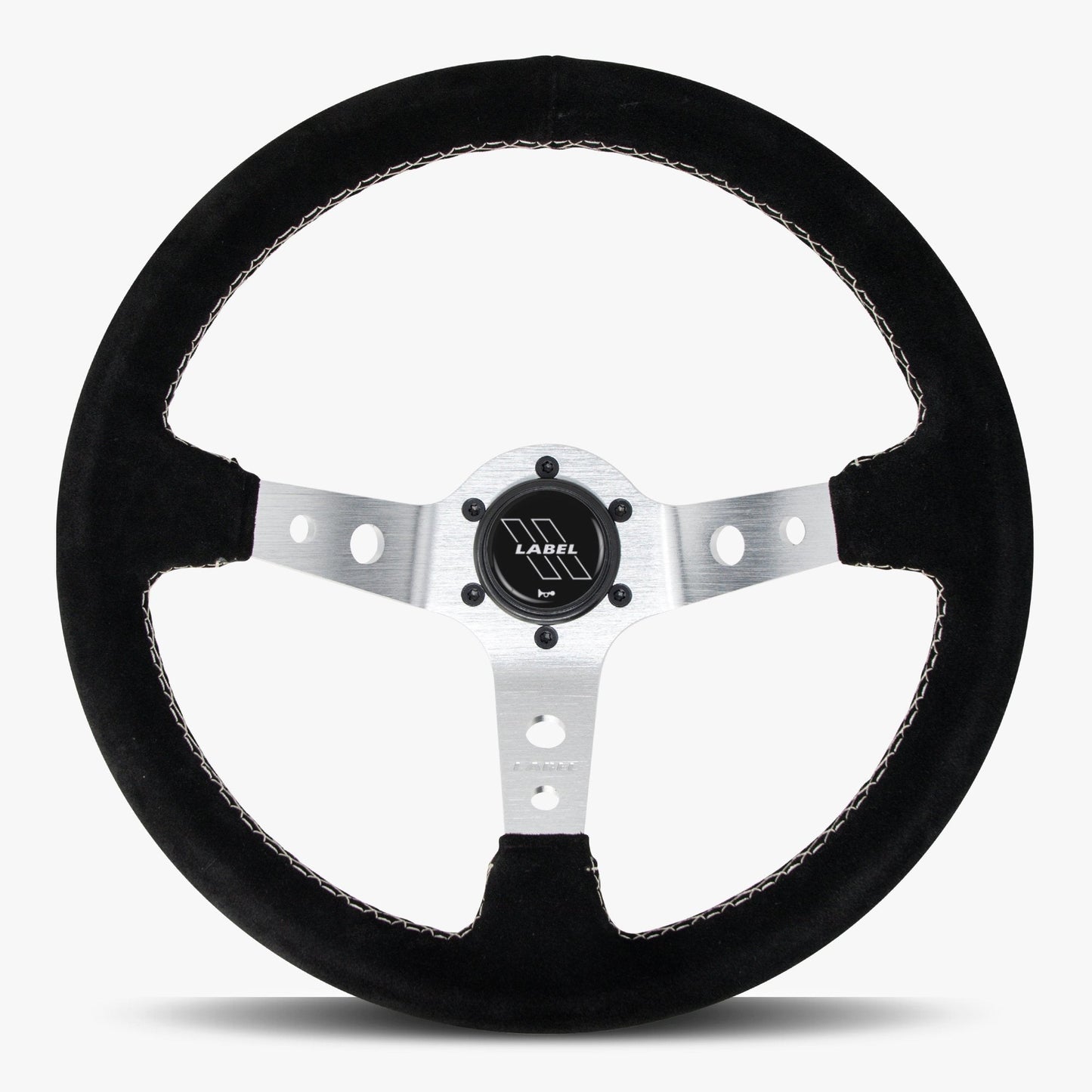 The Daytona | Black Alcantara Suede | Silver Spoke | Black Stitch