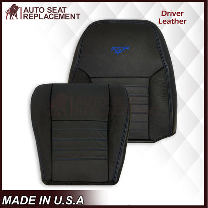 1999-2004 Ford Mustang GT Convertible Custom Blue Stitching Front & Second Row Seat Covers in Dark Charcoal Black: Choose From Variation