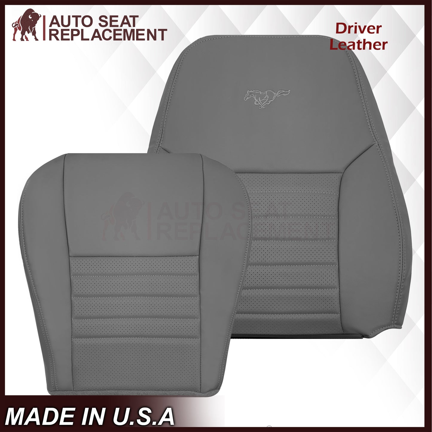 1999-2004 Ford Mustang GT V8 Replacement Cowhide Leather OR Synthetic Leather Seat Cover: Gray, Perforated
