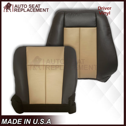 2007 2008 Ford Expedition Eddie Bauer Driver Or Passenger Side Replacement Perforated LEATHER Seat Cover In 2 Tone Tan (Tan- Dark Gray)