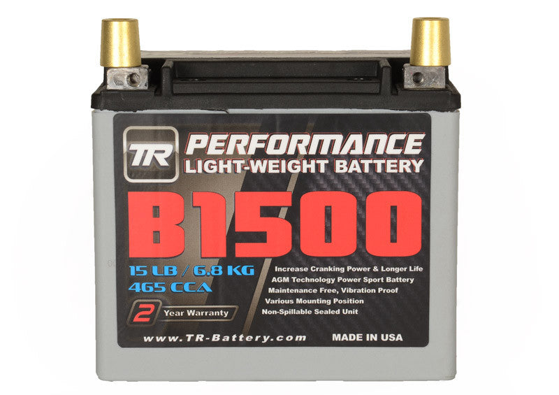 TR-B1500 15LBS AGM Lightweight Battery Street Use, Race Use, Track Use Universal Fit with Battery Tender (Optional)