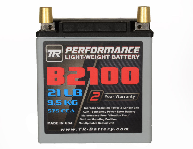 TR-B2100 21LBS AGM Lightweight Battery Street Use Race Use Track Use Universal Fit with Battery Tender (Optional)