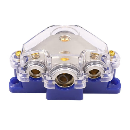 3 Way Power/Ground Distribution Block 2 AWG In, 2x 8 AWG Out, 1x 4 AWG Out
