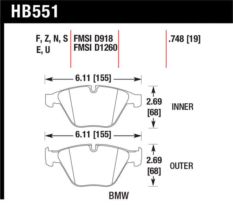 Hawk 07-09 BMW 335d/335i/335xi / 08-09 328i/M3 HPS Street Front Brake Pads