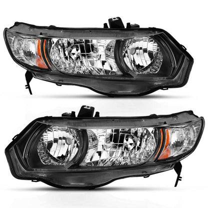ANZO 2006-2009 Honda Civic 2 Door Crystal Headlight Black Amber (OE Replacement) 121546