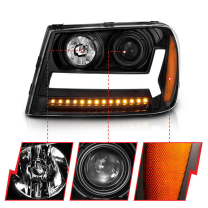 ANZO 2006-2009 Chevrolet Trailblazer Projector Headlights w/ Plank Style Design Black w/ Amber 111390