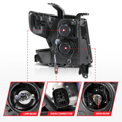 ANZO 2015-2020 Chevy Tahoe Projector Headlights Plank Style Chrome w/DRL 111493