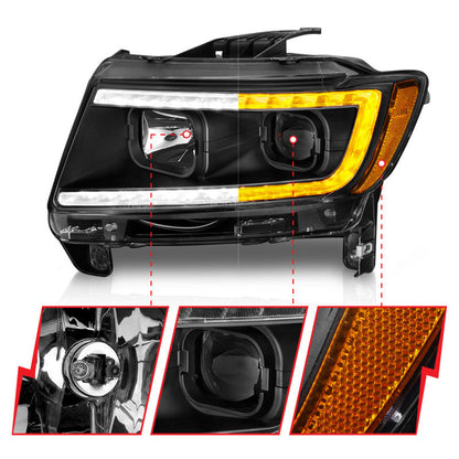 ANZO 11-13 Jeep Grand Cherokee (Factory Halogen Only) Projector Headlights w/Light Bar Swtchbk Black 111568