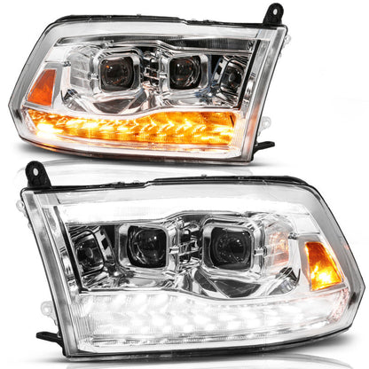 ANZO 09-19 Dodge RAM 1500 / 10-18 2500/3500 LED Proj Headlights SeqSig Chrome - Pair 111627A