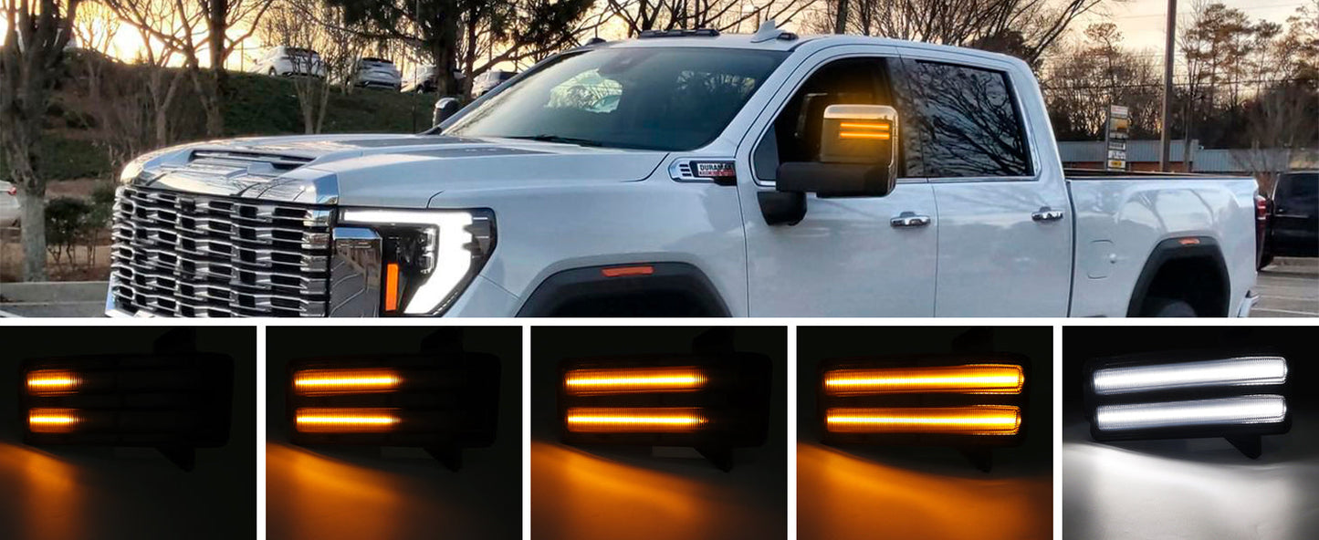2020-2026+ GMC Chevy Sierra Silverado Smoked Switchback LED Mirror Lights