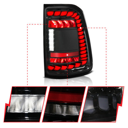 ANZO 19-24 RAM 1500 (Factory Halogen Models) Full LED Tail Lights SeqSig Black - Pair 311480A