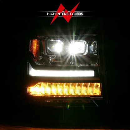 ANZO 16-18 Chevrolet Silverado 1500 LED Projector Headlights w/Plank Style Switchback Chrome w/Amber 111421