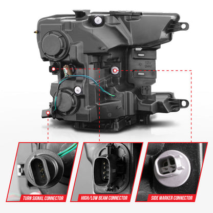 ANZO 2018-2020 Ford F-150 Projector Headlight w/ Plank Style Switchback Black Housing 111509