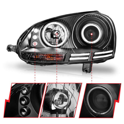 Anzo 2006-2009 Volkswagen Rabbit Projector Headlights w/ Halo Black (CCFL)