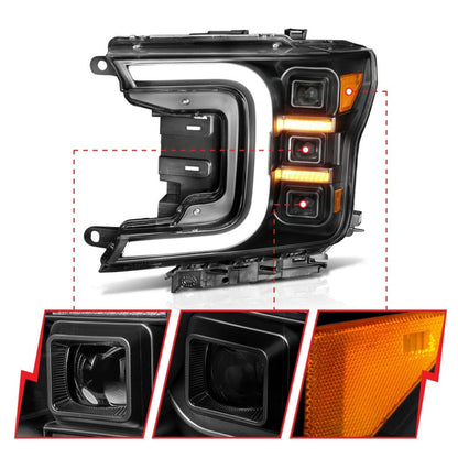 Anzo 18-20 Ford F-150 Full Led Projector Smoke Bar Style Headlights Black Amber 111520