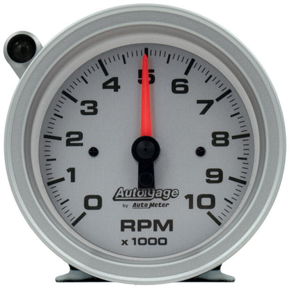 AutoMeter Tachometer Gauge 10K RPM 3 3/4in Pedestal w/Ext. Shift-Light - Silver Dial/Black Case 233909
