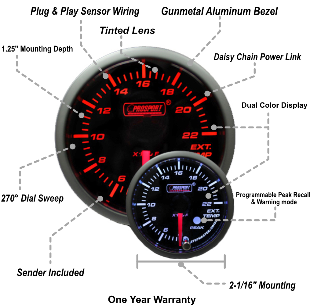 2-1/16" Premium Amber / White EGT Gauge