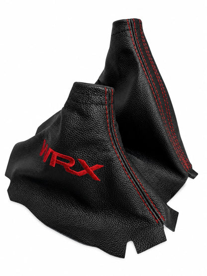 Leather Handbrake & Shift Boot Cover with Embroidery for Subaru Impreza WRX Non STI