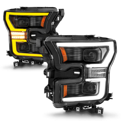 ANZO 15-17 Ford F-150 LED Projector Headlights - w/ Light Bar Switchback Black Housing 111547