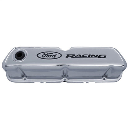 Ford Chrome Steel Valve Cover Set w/Ford Racing Logo FRD302-071