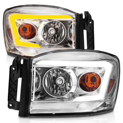Anzo 06-09 Dodge RAM 1500/2500/3500 Headlights Chrome Housing/Clear Lens (w/Switchback Light Bars) 111527
