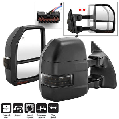 SPYDER xTune 99-07 Ford SuperDuty Heated LED Telescoping Pwr Mirrors-Smk (Pair) (MIR-FDSD99S-G4-PW-RSM-SET) 9943157