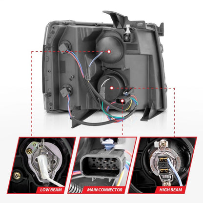 ANZO 2007-2013 Chevrolet Silverado 1500 Projector w/ Light Bar Black Housing w/ Sequential 111545