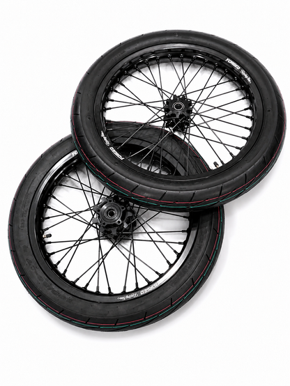 Surron Light Bee X / E-Ride Pro Supermoto Wheelset (Thick/Wide) - Chrome Silver / Gloss Black