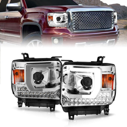 ANZO 14-15 GMC Sierra 1500/2500HD/3500HD Plank Style Projector Headlight - Chrome Housing 111553