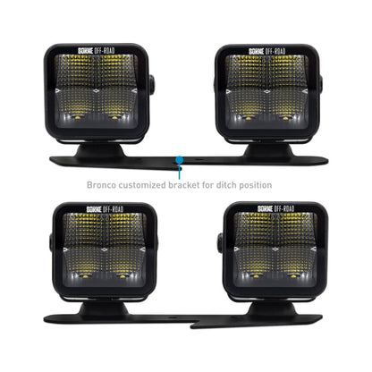 Borne Off-Road 21+ Bronco Light Pods 4pc Ditch 3x3 Flood BNLT-BR-21-DT4F