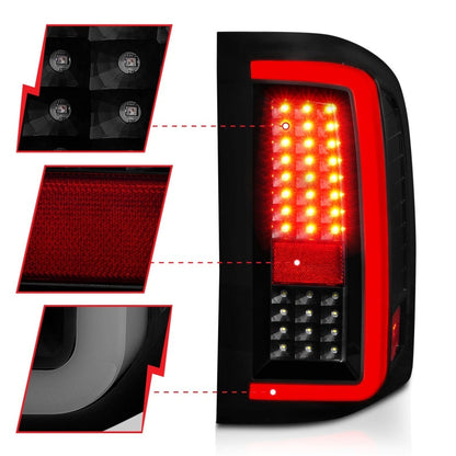 ANZO 2007-2013 Chevrolet Silverado1500/ 2500/ 3500 LED Tail Lights w/ Light Bar Black Housing Smoke 311381