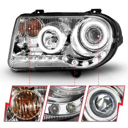 Anzo 2005-2010 Chrysler 300C Projector Headlights w/ Halo Chrome (CCFL) G2