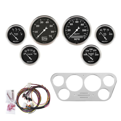 Autometer Old Tyme Black Gauge Kit 6 Pc Ford Truck 53-55 Tach/Mph/Fuel/Oilp/Wtmp/Volt 7048-OTB