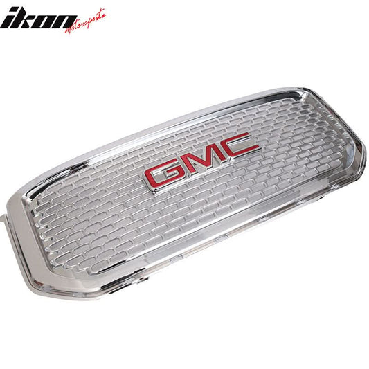 Fits 15-18 Yukon XL Chrome ABS Front Bumper Grille + Red GMC Emblem