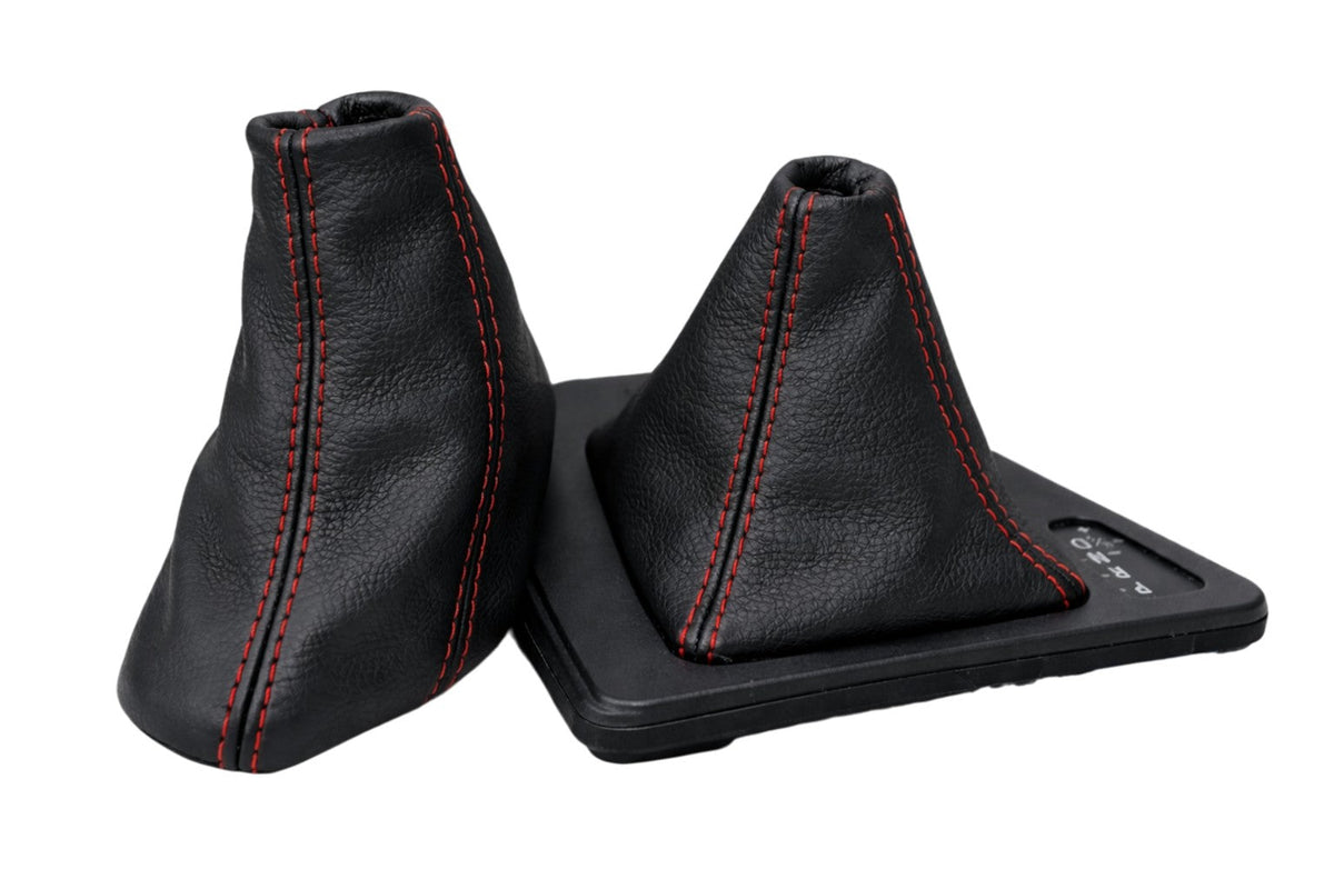Red Stitch Leather AUTOMATIC Parking Brake & Shift Boot Cover For BMW E90 2005-2013