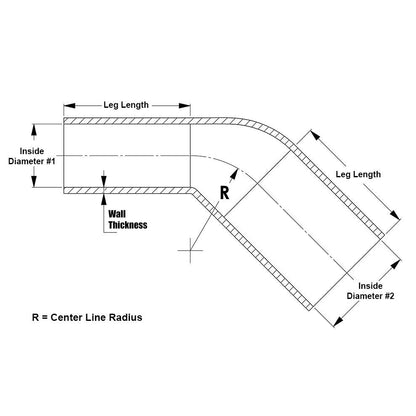 HPS 2-3/8" - 3" ID, Silicone 45 Degree Elbow Reducer Coupler Hose, High Temp 4-ply Reinforced, Blue, 60mm - 76mm ID