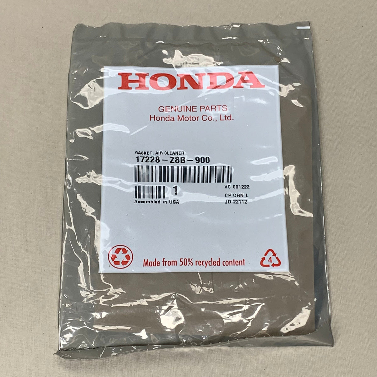 HONDA Equipment Air Cleaner Gasket 17228-Z8B-900 OEM (New)