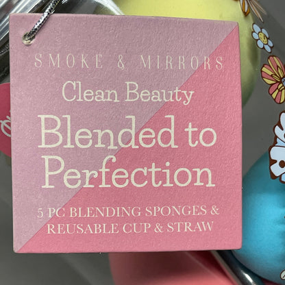 z@ SMOKE & MIRRORS 5-PIECE Blending Sponges & Reusable Cup & Straw (New)