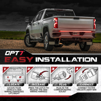 OPT7 Redline Triple Tailgate Light Bar 60" Bundle for Chevy Silverado-GMC Sierra 1500 19-21