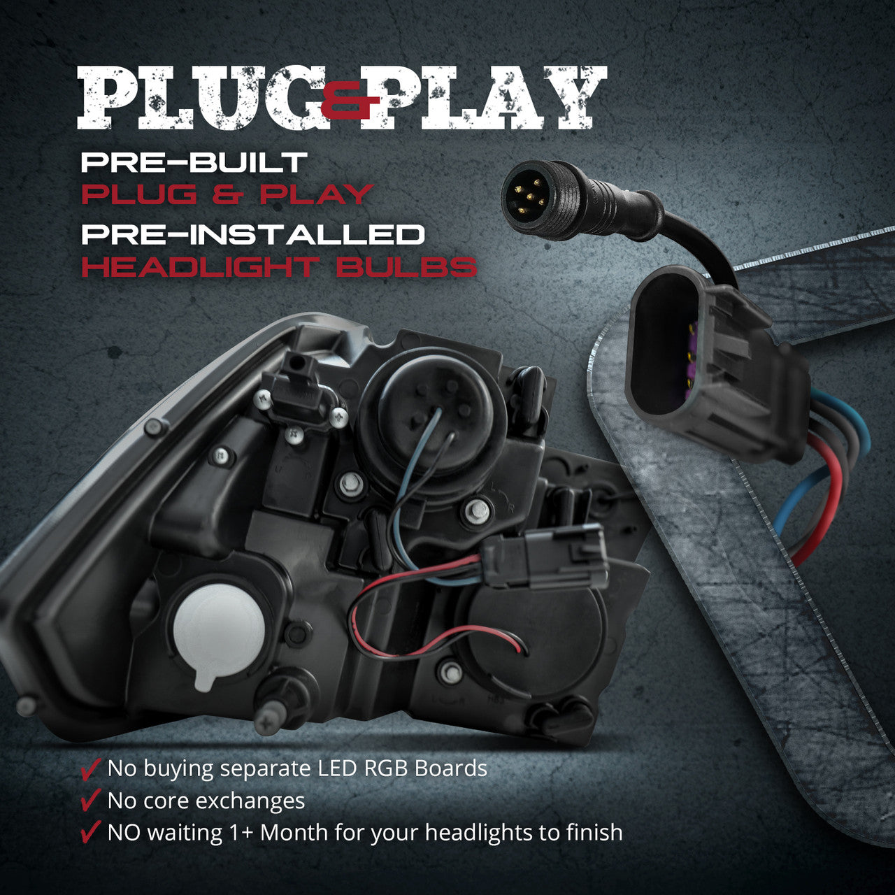 OPT7 09-18 RAM 1500 Black AURA RGB-W DRL LED Tube Headlights Projector -Bluetooth Built in Full Color