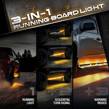OPT7 Redline Triple Tailgate Light Bar 60" Bundle with Sidekick Running Board Light LED Strip Kit with Warning Mode